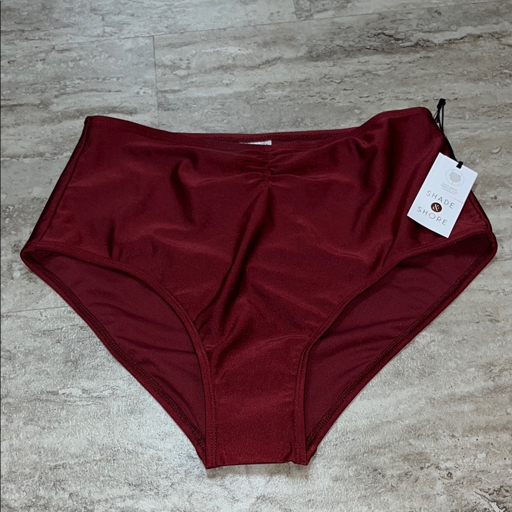 Shade & Shore Burgundy High-Waisted Bikini Bottom NWT